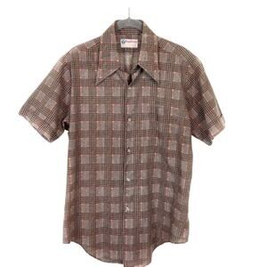 Royal Choice Plaid Shirt Men's Size M 1960s Brown Orange Retro Geek Chic Classic